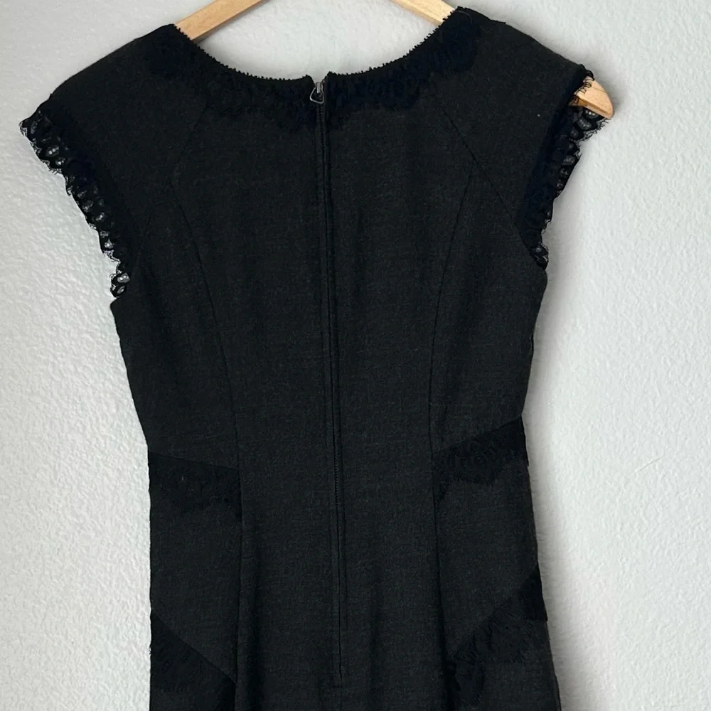 Rebecca Taylor Dark Gray Dress Black‎ Lace Trim sheath dress Size 2
